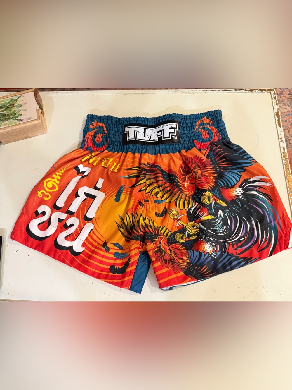 Men’s TUFF Lethwei Rooster Muay Thai Boxing Shorts Orange XL Made in Thailand
